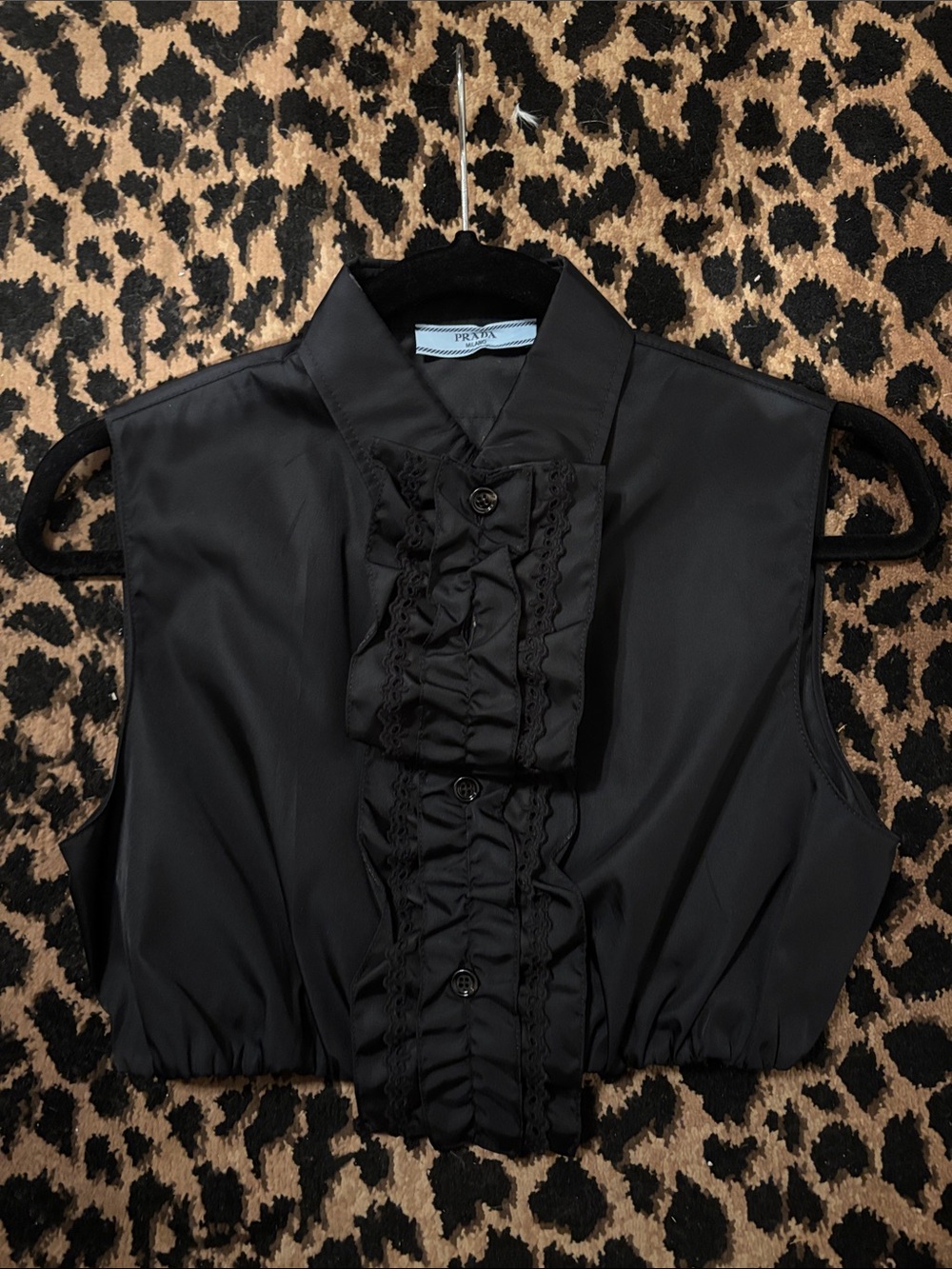 Prada Black Ruffled Sleeveless Crop Blouse